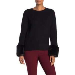 Love Token Women's Faux Fur Cuff Knit Sweater In Black Size S $180